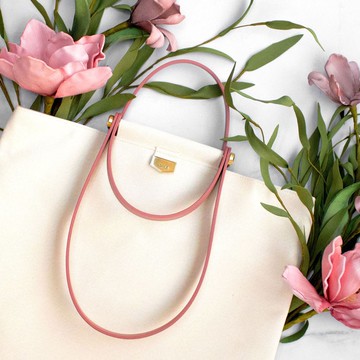 【客製化禮物】ADay真皮帆布托特包/粉(筆電、A4可放)