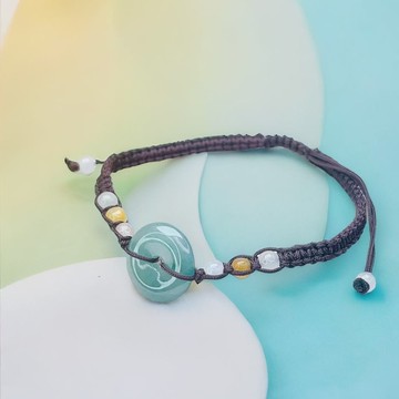 【願‧平安】冰種藍水翡翠平安扣編織手鍊 | 天然A貨翡翠 | 送禮