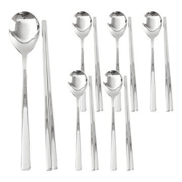 Willive 韓國製不鏽鋼Nova湯匙筷子組  1組  亮銀色  湯匙6入+筷子6雙