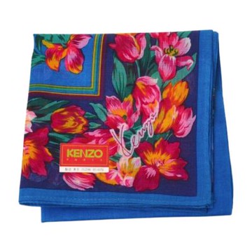 KENZO 經典品牌藍調花園圖騰字母LOGO帕巾(寶藍/45CM)