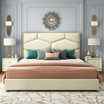 皮床主臥現代輕奢 北歐實木簡約婚床 1.8m雙人床小戶型軟包儲物床