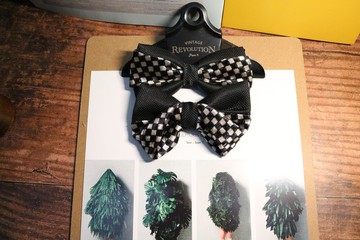 丝绒格子拼接暗纹真丝领结蝴蝶结绅士正装八字结