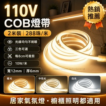 🔥台灣出貨🔥 COB LED燈條 110V插電式燈帶 觸控無段調光 客廳臥室櫥櫃燈 線性軟燈條 防水燈帶