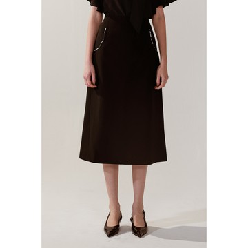 AVVJOY時尚口袋渲染造型中長裙上窄下寬A字版型黑色素面中長裙時尚百搭口袋處渲染增添亮點輕鬆穿出高級質感