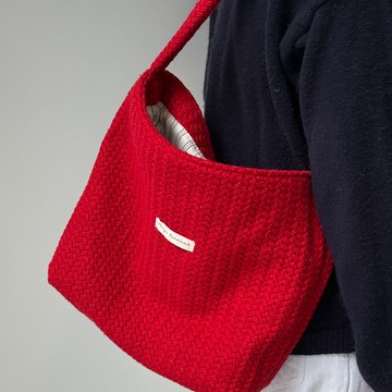 法式正紅色節日氛圍編織毛包柔軟厚實質感單肩包
