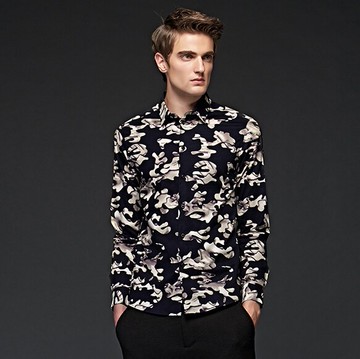 現貨+預購 迷彩上衣 男長袖襯衫-修身印花純棉質歐洲休閒流行男裝71av25【獨家進口】【米蘭精品】
