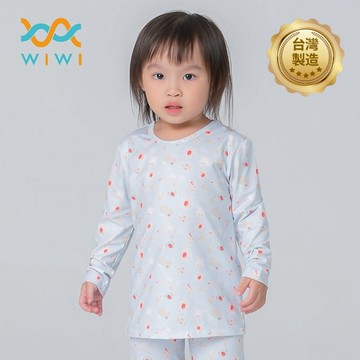 【WIWI】動物樂趣溫灸刷毛圓領發熱衣(天空藍 童70-90)0.82遠紅外線 迅速升溫 彈性纖維 熱加倍刷毛 3效熱感