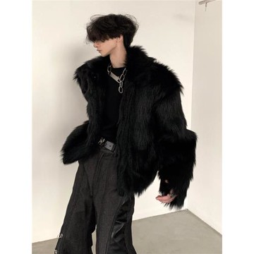 秋山風/原創黑色貂毛毛仿皮草外套男冬季加厚棉服高級感毛絨夾克