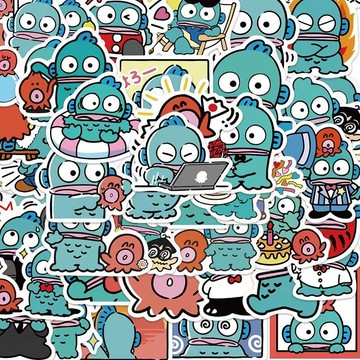 ✨臺灣出貨✨120張卡通可愛半魚人醜魚漢頓貼紙動漫塗鴉手繪iPad滑板diy滑板貼