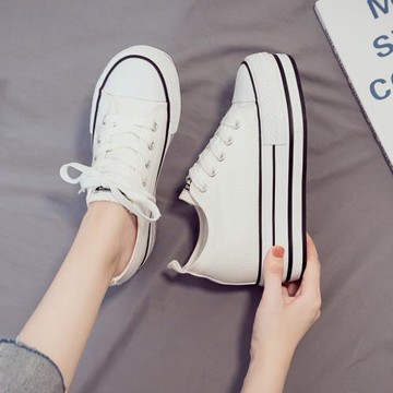 內增高8cm小白鞋女2025新款春季透氣松糕厚底帆布鞋女韓版Ins板鞋