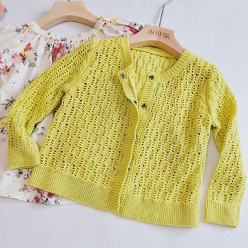 好品質針織鏤空春夏薄款黃色開衫