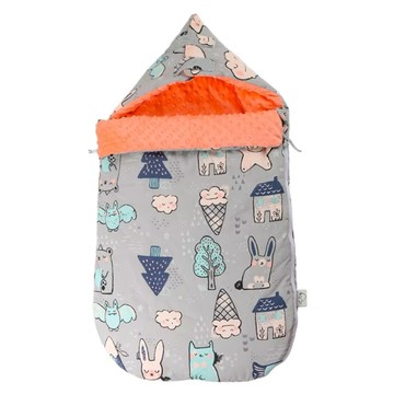 我家寶貝 嬰幼兒純棉防驚跳豆豆絨睡袋 加厚新生兒抱被 含保暖披肩 80*46cm  魔法森林 灰色 + 橘色  1件