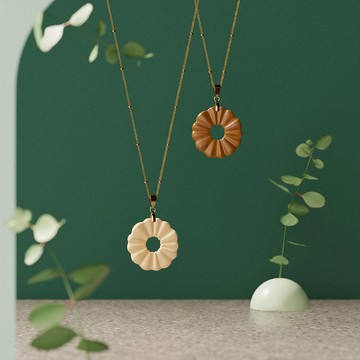 【獨木設計】花好月圓 - 盛開 - 實木製黃銅項鍊 / 新復古系列飾品