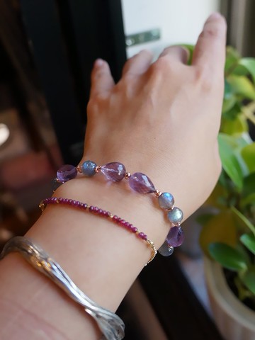 Amethyst紫水晶 藍暈拉長石 閃亮切面手環