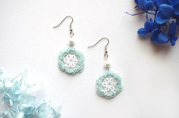 梭織花邊皮克特花耳針・勿忘我