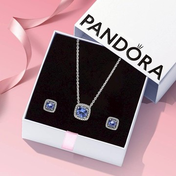 [客製化卡片]有你真好💙【Pandora官方直營】璀璨光環方形吊墜項鏈/耳環- 925銀。生日。祝福。感謝