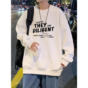 純棉重磅春秋款圓領長袖衛衣男秋冬加絨潮牌美式寬松無帽學生外套