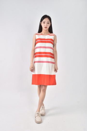 (M) alice olivia春夏條紋無袖白色洋裝