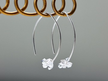 silver925-Herkimer 鑽石迷你魚眼穿孔耳環（純銀）