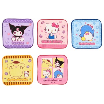 asdfkitty*三麗鷗 純棉小方巾5入-15*15公分-小毛巾 手帕 口水巾-KITTY 布丁狗 庫洛米 山姆企鵝-日本正版商品