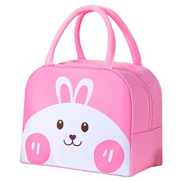卡通圖案手提便當袋 防水牛津布鋁箔珍珠棉 雙提手拉鍊  22 x 15 x 17cm  粉色兔子  3個