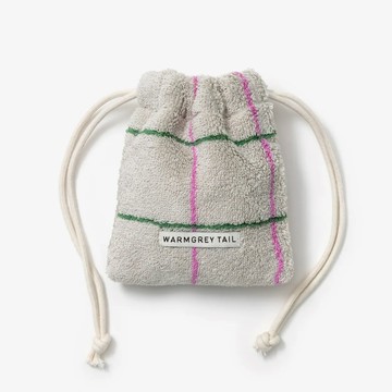 韓國 WARMGREY TAIL 毛巾收納束口袋 綠粉格紋