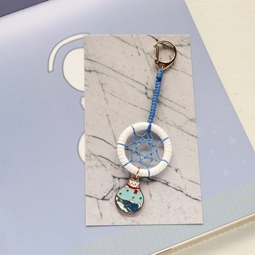 熊熊の富士山丨紀念禮物 手工編織 捕夢網 包包吊飾-海洋藍