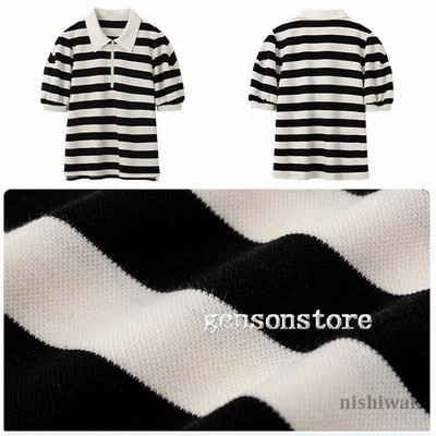 夏 ゆったり Tシャツ カットソー 襟付き バルーンスリーブ ボーダース 半袖 ポロシャツ レディース 無地 春夏 S M L 大きいサイズ ボーダートップス 半袖 ポロシャツ レディース 夏 ゆったり T