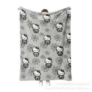 跨境卡通數碼印花毛毯KT貓萬圣節圣誕節法蘭絨毯子午睡毯空調毯