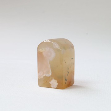 印章刻印糖色透明飄綠白粉花瑪瑙圓頭素章