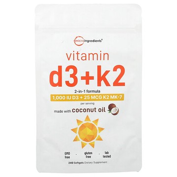 Micro Ingredients, 維生素 D3 + K2，240 粒軟膠囊