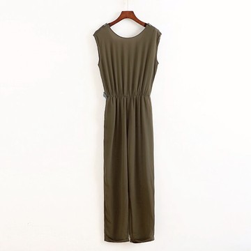 雪紡圓領露背無袖連體衣 休閑寬松女夏裝新款拉鏈連體褲P/2-3