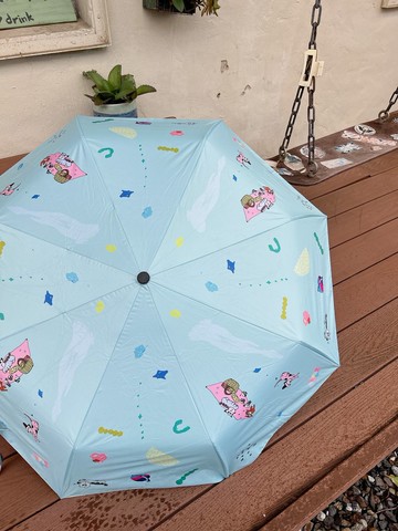 Yinke印花野餐小狗淺藍快乾雨傘 自動傘 快速出貨