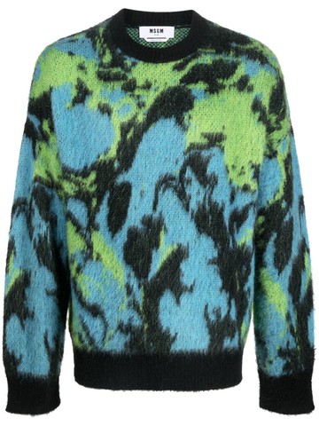 MSGM - abstract print crew-neck jumper - men - Acrylic/Polyamide/Mohair - S - Black