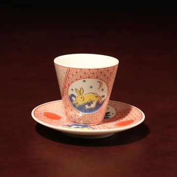 九谷燒 吉祥小杯 豆皿 套組 兔子
