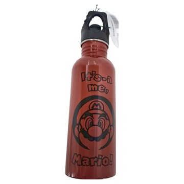 不鏽鋼運動水壺吸嘴瓶蓋 540ML 容量 耐熱60°C 金屬瓶身和瓶蓋  瑪利歐 紅色 + 黑色  1個