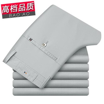 夏季薄款冰絲休閑褲男春季彈力高腰寬松直筒男裝中年長褲爸爸褲子