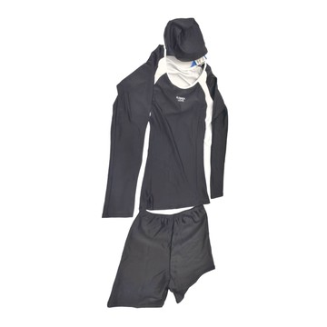 Summer Love 夏之戀 大女長袖 泳裝 長版上衣+泳褲+泳帽(活動式罩杯) 彈性纖維20%  2L  Black