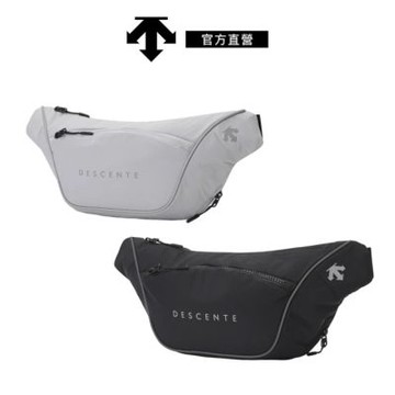 【DESCENTE】迪桑特 中性 跑步腰包 運動斜背包(黑色/灰色)