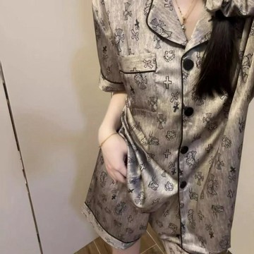 Xuan♥睡衣女冰絲夏天薄款開衫短袖甜美ins風高級感家居服套裝