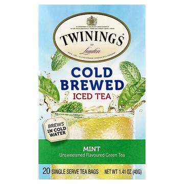 Twinings, 冷釀冰茶，無糖綠茶，薄荷味，20 個單份茶包，1.41 盎司（40 克）