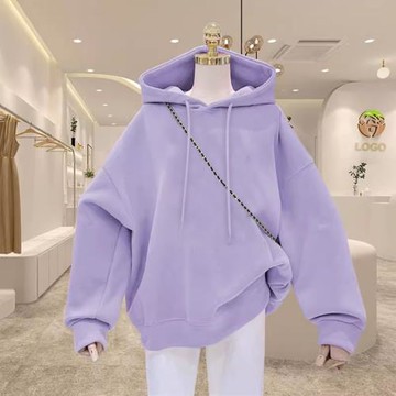 紫色連帽衛衣女2025秋冬季新款爆款大碼寬松加絨加厚中長款上衣服