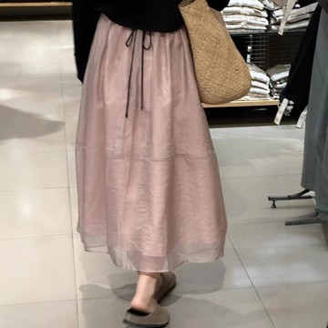 奈看服飾/隔日到貨好看高品質原版慕雲紗半身裙 雙層網紗裙 春秋百搭垂感高腰大擺裙 顯瘦中長裙 半身裙 裙 歐根紗裙