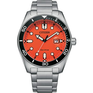 CITIZEN 光動能潮男時尚大三針手錶 開學新裝備-橘 AW1760-81X