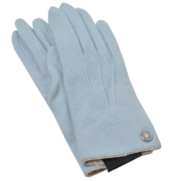 Private Label 品牌鈕扣造型LOGO圖藤羊毛手套(水藍系)