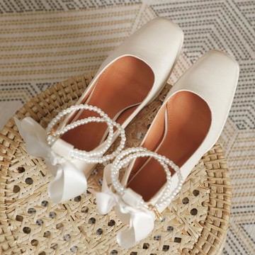 法式溫柔配裙子高跟新娘婚鞋秀禾婚紗兩穿日常仙女伴娘鞋粗跟春季