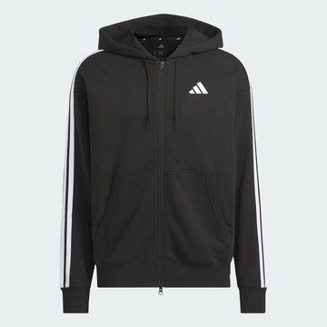 ADIDAS 男 連帽外套 黑 ES+ 3S FT FZ HD 運動外套 黑 白 KF3707【樂買網】