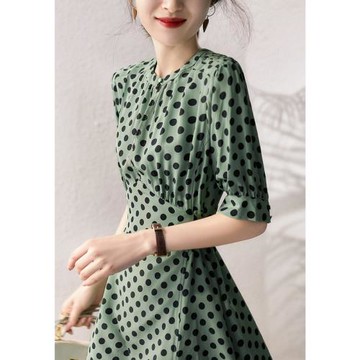 法式波點收腰連衣裙女夏2025新款修身顯瘦氣質小眾獨特別致裙子