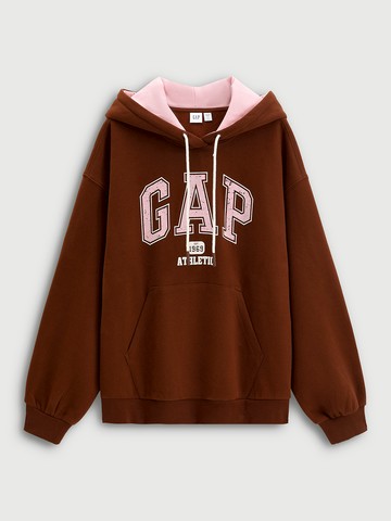 女裝 Logo印花刷毛帽T-棕色