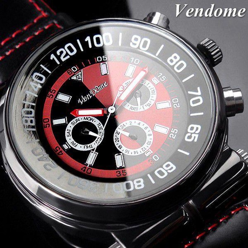 VenDome バイカラー自動巻き腕時計 メンズ レザー ブラック×レッド 0950208 | LINEショッピング